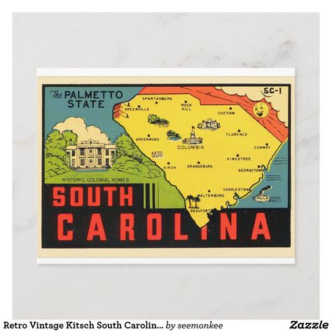 Historic Colonial Homes, Vintage Postcards Travel, Palmetto State, Vintage Png, Vintage Travel Trailers, Travel Stickers, Vintage Kitsch, Vintage Pin Up, Vintage Pinup