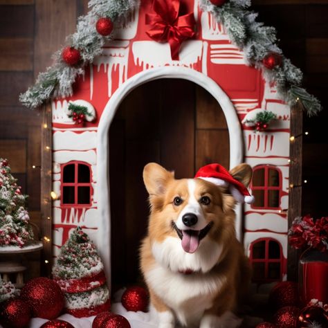 14 Christmas Decorated Dog Houses Backdrops | Pet Christmas Photoshoot | Pet Lovers Photography Idea | Photography Digital Backgrounds Dog Holiday Photos, Christmas Dog Photoshoot, Pet Christmas Photos, Christmas Dog House, Christmas Dog Photography, Holiday Dog Photos, Christmas Pet Photos, Idea Photography, Puppy Christmas