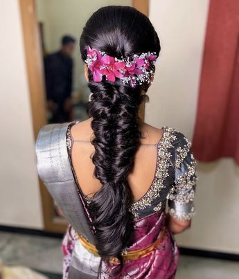 25 Breathtaking South Indian Bridal Hairstyle Ideas #bridal #bride #bridalhairstyle #bridalhairandmakeup #bridalhair #bridalhairstylist #bridalhairstyleideas #wedding #indianbride #wedddingsecrets Simple Messy Braided Hairstyles Indian, Hairstyle For Pooja Function, Orchid Flower Hairstyle Indian, Braided Hairstyles Traditional, South Indian Bridesmaid Hairstyle, Messi Bride Hairstyle Indian, Fishtail Braid Hairstyles Indian Wedding, Messy Hairstyles For Indian Wedding, Messy Braided Hairstyles Indian Wedding