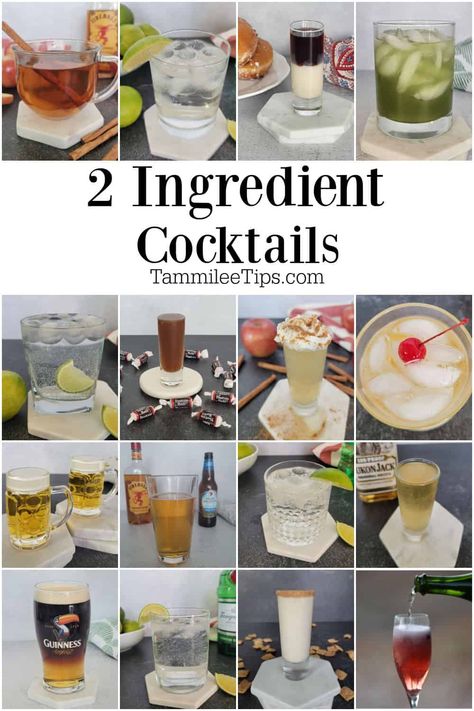 Easy 2 Ingredient Cocktails that taste great and are easy to make! Perfect for parties, dinner, or when you want a great drink. Two Ingredient Alcoholic Drinks, Two Ingredient Drinks Alcohol, Mixed Drinks Alcoholic 2 Ingredient, 2 Ingredient Drinks, 2 Ingredient Cocktails, Two Ingredient Cocktails, 3 Ingredient Cocktails, Mini Beer Shots, Tequila Cocktails Easy