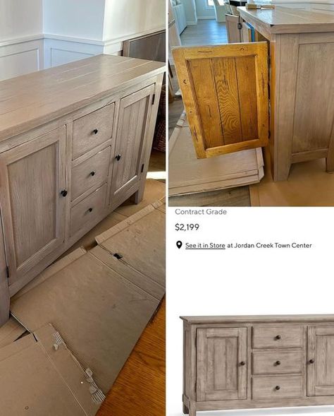 ALL-IN-ONE Paint by Heirloom Traditions on Instagram: "I’m not sure who nailed this better? #allinonepaint on th perfect #potterybarn dupe stain color or Lisa Logan Vittetoe on matching her existing #chinahutch to a $2200 Pottery Barn cabinet. She said a fortune so I think she deserves a major W! Go Lisa! . Did you hear that we released a new stain color? And it’s the perfect raw wood, bleached wood or Pottery Barn dupe color without sanding or sealing. Just Clean & Stain. This color is called TOASTED OAK. Is it dreamy or what?!?! . #heirloomtraditionspaint #allinonestain #potterybarndupe #bleachedwood  #rawwood #furnituremakeover #gelstain #restorationhardware  #fauxfinish" Wood Cabinet Stain Colors, Heirloom Traditions All In One Paint Gel Stain, Heirloom Paint Cabinets, Oak Cabinet Stain Colors, Refinishing Oak Furniture, All In One Paint Heirloom Traditions, Heirloom Traditions All In One Paint, Stain Without Sanding, Heirloom Traditions Paint Furniture