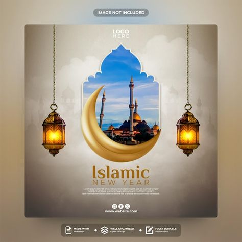 PSD islamic new year social media post t... | Premium Psd #Freepik #psd Islamic New Year Design, New Year Social Media Post, New Year Social Media, Post Template Design, New Year Post, Islamic New Year, Social Media Post Template, New Year Designs, Technology Icon