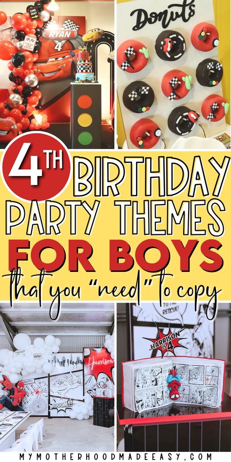 Four Themed Birthday Party Boy, Turning 4 Birthday Themes, 4th Party Ideas, Un 4 Gettable Birthday, 4th Boys Birthday Party Ideas, Birthday Party Ideas 4 Year Boy, Four Year Birthday Party Ideas, 4th Boy Birthday Theme, 4th Bday Theme Boy