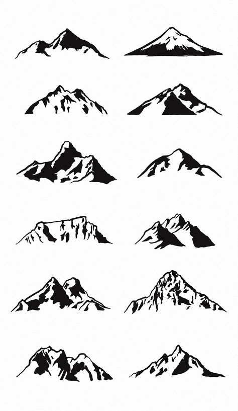 Mountains Drawing, Mountain Silhouette, Mountain Drawing, Mountain Illustration, Mountain Tattoo, Hand Drawn Vector, Landscape Drawings, Nature Tattoos, Pen Art