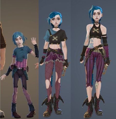 Arcane Outfit Design, Arcane Female Characters, Jinx New Design, Arcane Outfits Female, Jinx Arcane Character Design, Jinx And Silo, Arcane Style Clothes, Arcane Oc Outfits, Arcane Genderbend