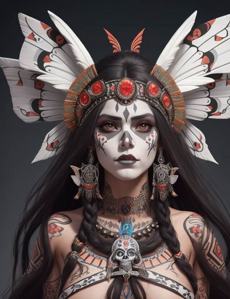 Itzpapalotl: Obsidian Butterfly Goddess of Aztec Mythology Obsidian Butterfly Goddess, Itzpapalotl Goddesses, Aztec Woman Art, Aztec Witch, Aztec Warrior Princess, Siren Oc, Aztec Queen, Aztec Costume, Deity Work