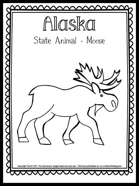 Alaska State Animal Coloring Page (Moose) {FREE Printable!} - The Art Kit State Of Maine Coloring Pages, Maine Coloring Pages, Alaska Moose, Pooh Corner, Alaska Art, Coloring Page Free Printable, The 50 States, Maine Art, Toddler Art Projects