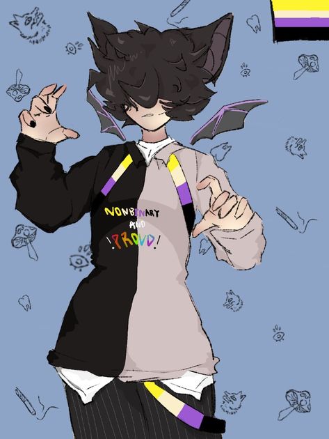 !Nonbinary pride! Nonbinary character Nonbinary drawing Pride drawing Pride character Nonbiary Nonbinary character design Character Design Nonbinary, Nonbinary Character, Non Binary, Anime Character Design, Anime Character, Bat, Character Design, Anime, Hair