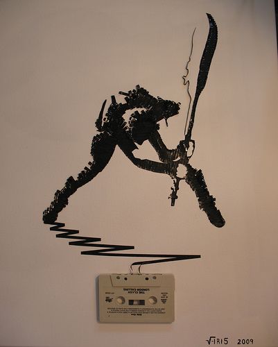 Ghost in the Machine: The Clash    London Calling. : ) Cassette tape on canvas, for Sam, 2009 (Check out the largest size to really see the detail) The Clash Tattoo, Cassette Tape Art, Paul Simonon, Joe Strummer, Ghost In The Machine, Audio Tape, Punk Art, Tape Art, Web Design Trends