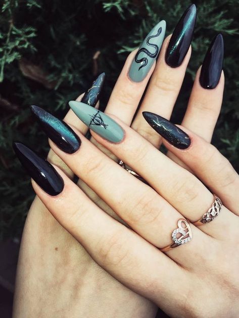 Gothic Nail Art, Harry Potter Nails, Holloween Nails, Witch Nails, Witchy Nails, Acrylic Nail Set, Gothic Nails, October Nails, Acrylic Nail Kit