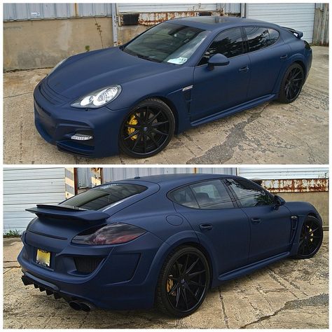 Wald Black Bison Porsche Panamera wrapped in 3m matte blue | Built By @lux_motorwerks | Check out their page for more great builds! Matte Cars, Luxury Car Photos, Car Game, New Sports Cars, Mc Laren, Best Classic Cars, Blue Car, Porsche Panamera, Car Games