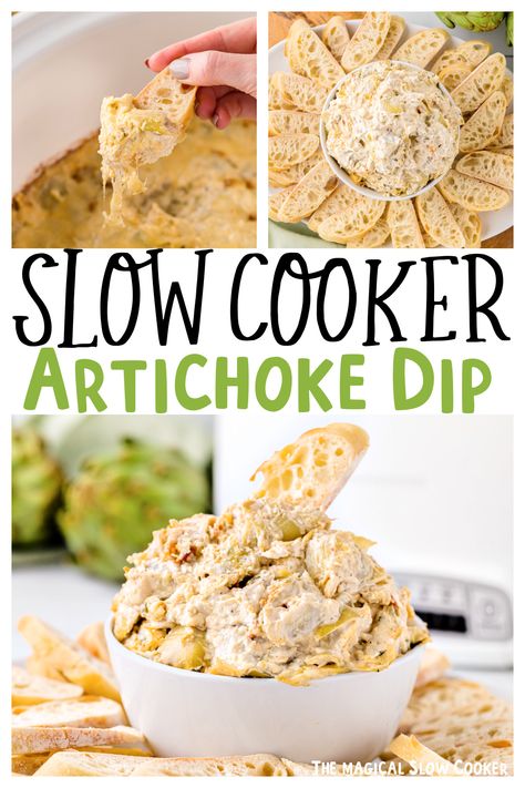 Slow Cooker Artichoke Dip {without spinach} Artichoke Dip Crock Pot, Slow Cooker Artichoke, Slow Cooker Dip Recipes, Cheese Dip Crock Pot, Artichoke Dip Easy, Slow Cooker Dips, Hot Artichoke Dip, Magical Slow Cooker, Slow Cooker Appetizers