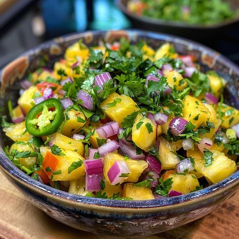 Chopped Pineapple, Salsa Ingredients, Instagram Recipes, Grilled Meats, Pineapple Salsa, Fresh Pineapple, Trending Recipes, Grilled Meat, Red Onion