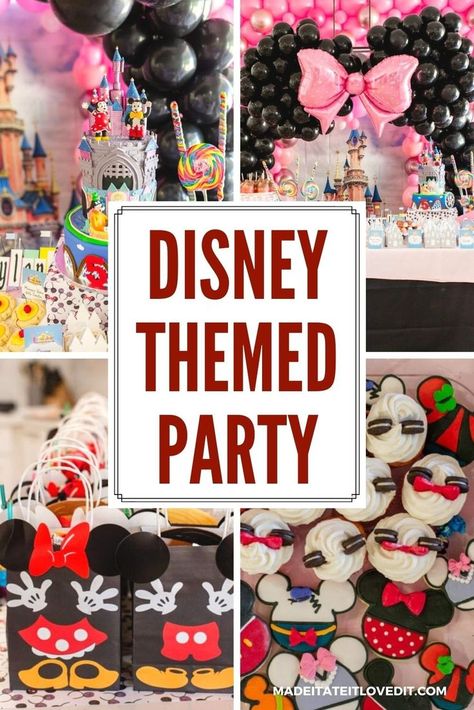 Disney Themed Party Disneyland Party Theme Birthday, Theme Park Party Ideas, Disney Theme 3rd Birthday, Disney Character Birthday Party Ideas, Walt Disney World Birthday Party, Disney World Party Decorations, Disney 30th Birthday Party, Disney Bday Party Ideas, Magic Kingdom Birthday Party