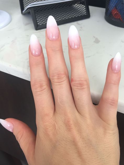 French ombré almond shaped | Faded nails, Almond nails designs #acrylicnails #nailideas #nailart French Fade Nails, Almond Nails Pink, Almond Nails French, Faded Nails, Baby Boomers Nails, Unghie Sfumate, Pink Chrome Nails, Milky Nails, Almond Shape Nails