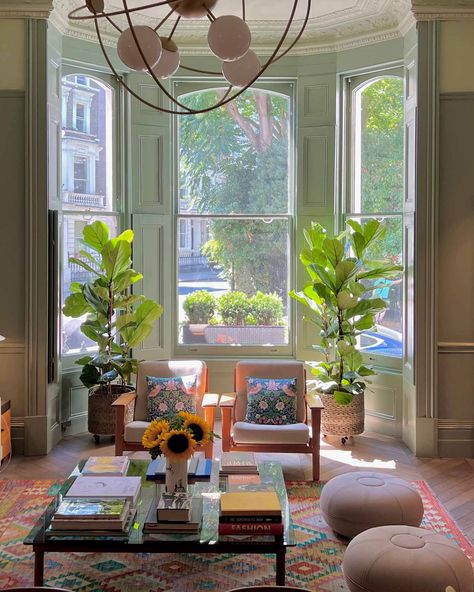 Browse Photos | Apartment Therapy Bay Window Plant Ideas, Bay Window Plants, Bay Window Decorating Ideas, Green Couch Living Room, Bay Window Living Room, Sf Apartment, Bedroom Design Trends, Mid Century Modern Aesthetic, Window Plants