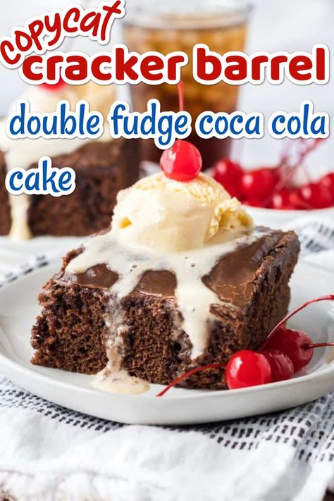 Copycat Cracker Barrel Double Fudge Coca Cola Cake - Life With The Crust Cut Off Coca Cola Brownies, Cracker Barrel Chocolate Cake, Cola Cola Cake, Cracker Barrel Coca Cola Cake, Cracker Barrel Coke Cake Recipe, Double Chocolate Coca Cola Cake, Cracker Barrel Coca Cola Cake Recipe, Cocoa Cola Cake, Chocolate Coca Cola Cake