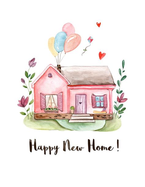 Greeting Cards Watercolor, New Home Greetings, New Home Wishes, Watercolor House Painting, House Warming Ceremony, House Warming Invitations, Cards Watercolor, Happy New Home, Watercolor Paintings For Beginners