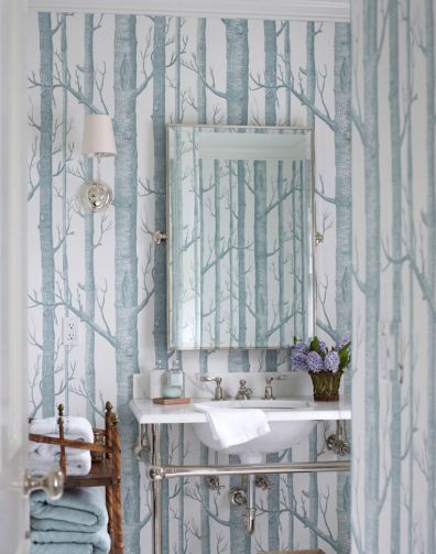 50 Favorites for Friday – South Shore Decorating Blog Royal Blue Bathrooms, Ashley Whittaker, Colorful Bathrooms, Greenwich House, Blue Bathrooms Designs, Son Wallpaper, Cole And Son Wallpaper, House Of Turquoise, Wood Wallpaper