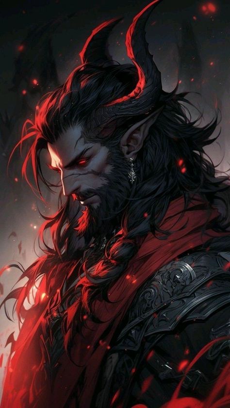 Qunari Male Art, Tiefling Werewolf, Bearded Vampire, Half Demon Male, Demon Angel Hybrid, Demon Protector, Demon Male Art, Demon Lord Art, Tiefling Male Art