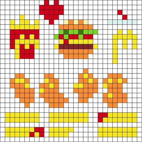 Mcdonalds Perler Beads, Perler Bead Food, Mini Pixel Art, Mini Burgers, Pixel Drawing, Pattern Maker, Bead Sprite, Kandi Patterns, Photo Pattern