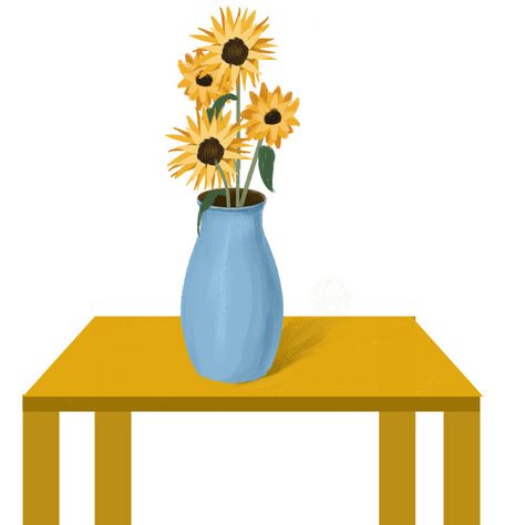 Drawing Sunflowers, Vase On Table, Sunflowers In Vase, Table Png, Vase Drawing, Table Clips, Digital Decorations, Sunflower Vase, Sunflower Drawing