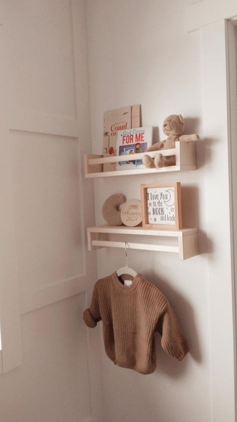 Nursery Floating Shelves, Ikea Spice Rack, Wooden Baby Gym, Kids Rooms Inspo, Baby Gym Toys, Baby Sleeper, Soother Clips, Ikea Shelves, Nursery Shelves