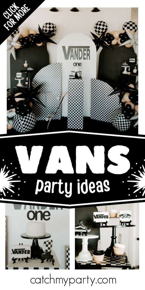 Van Birthday Party, Hipster First Birthday Party, Vans Birthday Cake, Vans Birthday Party Decorations, Vans 1st Birthday, Vans First Birthday Party, Vans Party, Skater Birthday Party Ideas, Vans Cookies