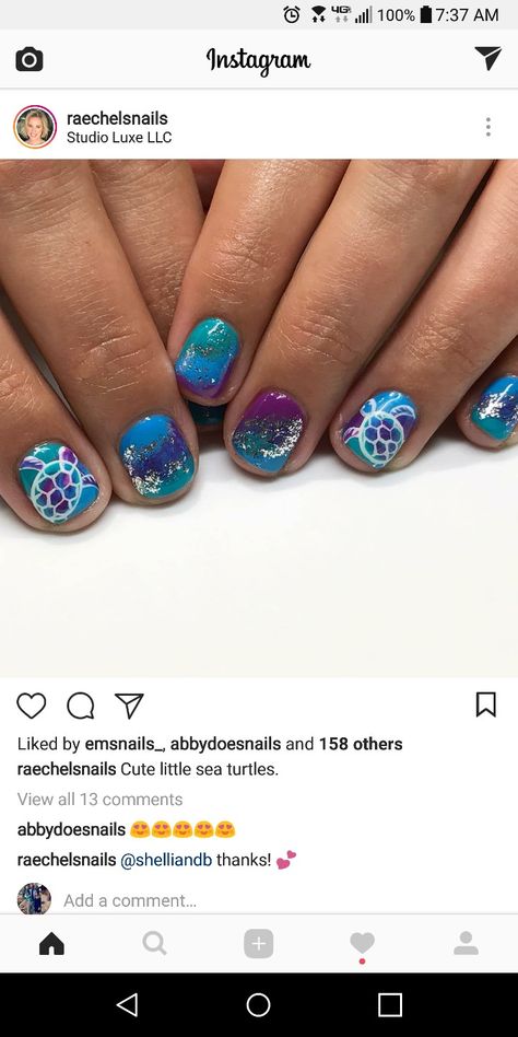 Short Cruise Nails, Kids Vacation Nails, Turtle Nail Ideas, Turtle Nail Art Designs, Summer Holiday Nails 2024, Sea Turtle Nail Art Design, Under The Sea Nail Designs, Caribbean Cruise Nail Ideas, Nails With Turtles