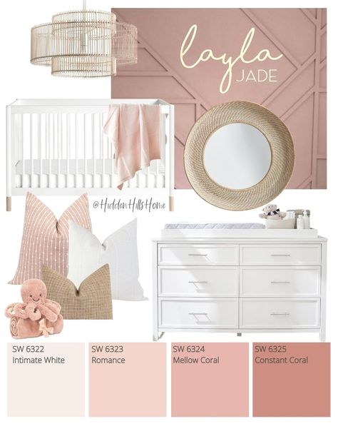 #babyboyroom #nurserydecor #babygirlroom Babygirl Nursery Decor, Boho Pink Nursery Paint Colors, Mauve Accent Wall Nursery, Muted Pink Nursery, Girly Nursery Ideas, Pink Toddler Rooms, Victorian Nursery, Wildflower Nursery, Pink Paint Colors