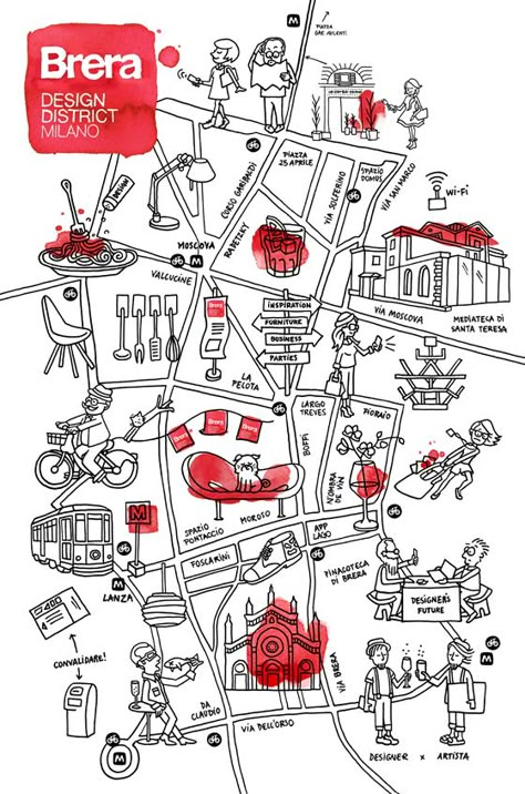 BRERA DESIGN DISTRICT Milano Fuorisalone 2015 | Fairs Relationship Map Design, Cool Map Design, Cute Map Design, Location Map Design, Creative Map Design, Map Design Ideas, Creative Maps, Cartography Design, Maps Design