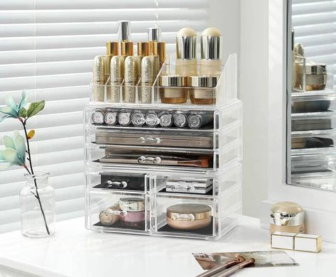 28 Storage Solutions To Buy For Your Massive Makeup Collection Rangement Makeup, Acrylic Organizer Makeup, Jewelry Display Case, Vanity Organization, Christmas Gifts For Wife, Make Up Organiser, Cosmetic Box, Cosmetic Items, Cosmetic Organizer