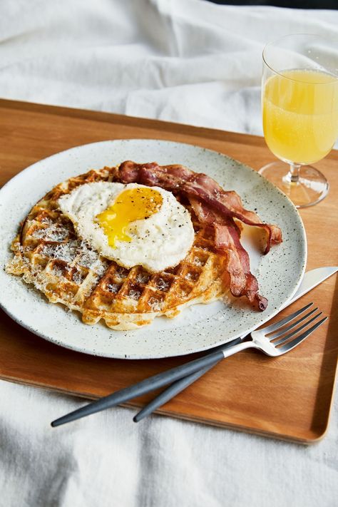 Recipe: Chrissy Teigen's Crispy Parmesan Waffle Breakfast — Recipes from The Kitchn Parmesan Waffles, Chrissy Teigen Recipes, Waffle Breakfast, Savory Waffles, Celebrity Recipes, Buttermilk Recipes, Waffle Recipe, Breakfast And Brunch, Breakfast Waffles