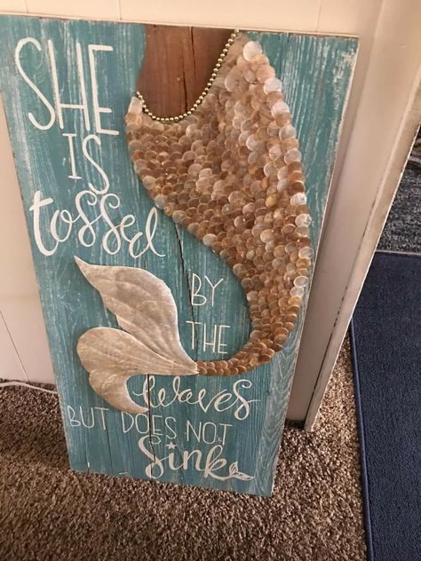 Mermaid Wall Art Diy, Painted Mermaids On Wood, Beach Theme Office, Easy Mermaid Drawing, Mermaid Diy Crafts, Sea Inspired Art, Mermaids On Wood, Beach Themed Crafts, Coastal Crafts