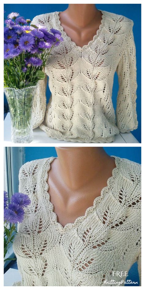 Knit Women Leaf Pullover Sweater Free Knitting Pattern - Knitting Pattern Cable Knit Sweater Pattern, Free Knitting Patterns For Women, Ladies Cardigan Knitting Patterns, Intermediate Knitting Patterns, Aran Knitting Patterns, Sweaters Winter, Womens Knitting Patterns, Cable Knitting Patterns, Knitting Patterns Free Sweater