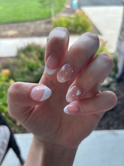 French Tip Disney Nail Designs, Disney Nails Easy Simple, Simple Disney Nails French Tips, Plain Disney Nails, Disney Nails Classy, Simply Disney Nails, Round Disney Nails, Disney French Tips, Disney Nails White