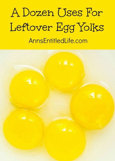 A Dozen Uses For Leftover Egg Yolks; Have a lot of leftover egg yolks from a baking project and don’t want to throw them away? Here are a dozen amazing (and incredible) things you can do with leftover egg yolks! http://www.annsentitledlife.com/household-tips/a-dozen-uses-for-leftover-egg-yolks/ Egg Yolks Recipes, Leftover Egg Yolks Recipes, Egg Yolk Recipes, Egg Yoke, Clam Recipes, Boiled Egg Diet, Egg Diet, Egg Yolks, Baking Project