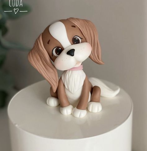 Dog Lover Cake, Barbie Dress Cake, Fondant Dog, Bridal Cookies, Fondant Figures Tutorial, Fondant Animals, Dog Cakes, Polymer Clay Ornaments, Fondant Tutorial