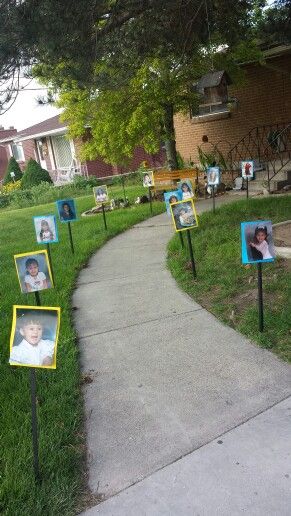 Graduation party ideas Walk down memory lane Graduation Week Ideas, Graduation Party Outdoor Decorations, 75th Birthday Dinner Party, Memory Lane Birthday Ideas, Party Walkway Ideas, Memories Prom Theme, Memory Lane Theme Party, Senior Pool Party, A Trip Down Memory Lane Party Ideas