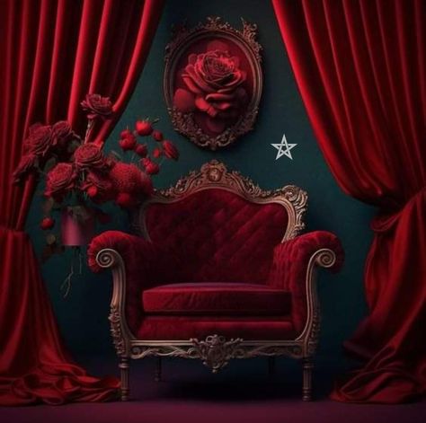 Velvet Red Aesthetic, Red Velvet Room, Dark Red Room, Corner Backdrop, Velvet Photoshoot, Dark Lounge, Portrait Backdrop, Photo Studio Design, Velvet Room