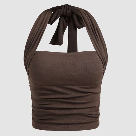 Brand New Brown Semi-Cropped Halter Top From Cider. Size Small. Good Quality/Material. Cider Tops, Tie Back Top, Brown Tie, Halter Tops, Halter Crop Top, Crop Top Sweater, Trendy Clothes For Women, Vacation Outfits, Dress With Bow