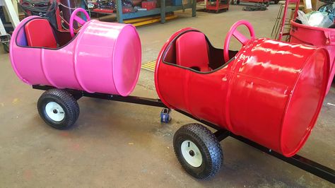 New 55 gallon Barrel Train Car for some happy kids Grandkids Bedroom, Barrel Train, Halloween Train, Kids Play Equipment, Barrel Ideas, Kids Atv, Trains For Sale, 55 Gallon Drum, Train Cars