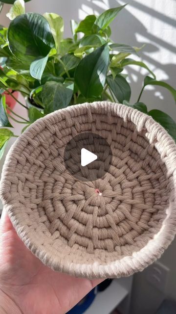 MaCREme | Fiber Artist | Macrame Tutorials on Instagram: "Finally finished this little coil basket! It’s my first one and definitely not my last! I look forward to seeing them get better and better! #coilbasket #basketmaking #basketweaving #basketweave #macramecord #diycrafts #diybasket #diyhomedecor #diyhandmade #giftideas" Diy Macrame Basket Tutorial, Coiled Baskets Tutorial, Coil Basket Weaving, Coil Basket Diy, Macrame Basket Tutorial, Macrame Basket Diy, Coiled Rope Basket Diy, Basket Coiling, Handmade Baskets Weaving