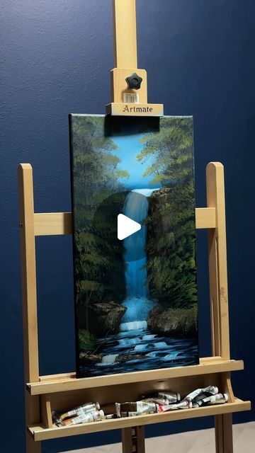 Waterfall Painting Acrylic Step By Step, How To Paint A Waterfall, Bob Ross Paintings Tutorials Easy, Waterfall Painting Easy, Forest Canvas Painting, Bob Ross Landscape, Waterfall Forest, Oil Painting Videos, Waterfall Painting