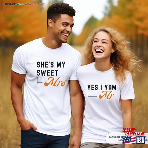 She's My Sweet Mrs Yes I Yam Mr Couples Shirt Engaged Thanksgiving Shirts Husband And Wife To Be Engagement Gift Classic Unisex Check more at https://greatshirtmusic.com/product/she-s-my-sweet-mrs-yes-i-yam-mr-couples-shirt-engaged-thanksgiving-shirts-husband-and-wife-to-be-engagement-gift-classic-unisex/ Prayer For My Marriage, Bob Marley Painting, Wife To Be, Matching Couple Shirts, Matching Couple, Couple Matching, Couples Goals, Couple T-shirt, Thanksgiving Shirts