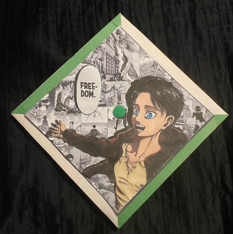 Attack On Titan Graduation Cap, Anime Graduation Cap, Graduation Hat Ideas, Leavers Shirt, Graduation Hats, College Grad Cap Ideas, Graduation Cap Decoration Diy, College Graduation Cap Decoration, Attack On Titan Aesthetic