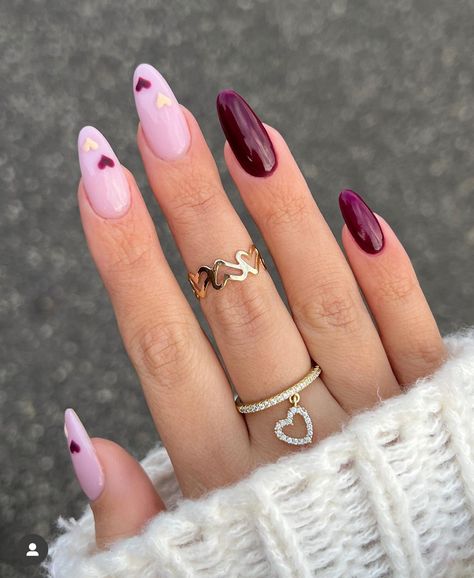 Wine Nails, Heart Nail Designs, Red Valentine, Purple Nail Designs, Cherry Nails, Heart Nails, Cute Nail Designs, Valentine's Day Nails, Valentines Nails