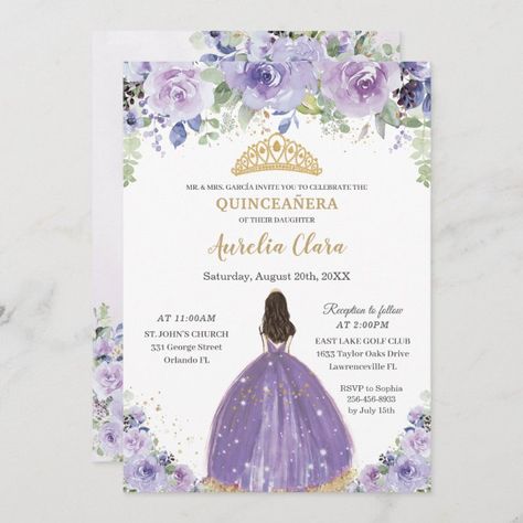 Chic Quinceañera Purple Lilac Floral Princess Invitation - tap/click to get yours right now! #Invitation #quincea&241;era #15th #birthday #invitation, #elegant Quinceañera Purple, Princess Invitation, Dress Butterfly, Silver Invitation, Princess Birthday Invitations, Gold Foil Invitation, Princess Invitations, 16th Birthday Invitations, Purple Floral Dress