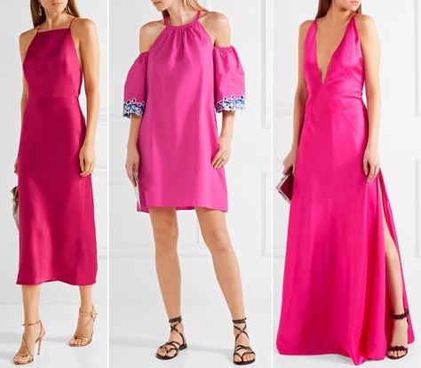 Styling Hot Pink Dress, Shoes For Magenta Dress, Hot Pink Dress Accessories, Hot Pink Dress Outfit Wedding, Fuchsia Dress Outfit Wedding, Bright Pink Dress Outfit, Hot Pink Dress Outfit Party, Magenta Dress Outfit Wedding, Fushia Dress Outfit