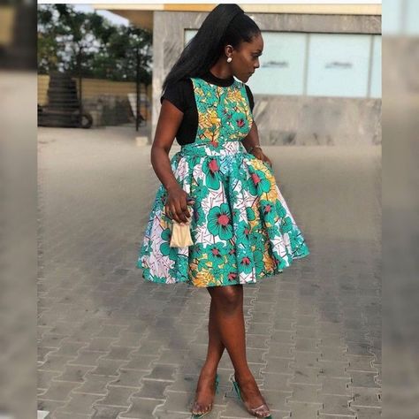 Ankara Dress Styles For Teenagers, Ankara Styles For Teenage Girl, Short Ankara Gowns Style, Ankara Short Gowns, Ankara Skirt Styles, Pinafore Skirt, Ankara Dress Designs, Ankara Dress Styles, Short African Dresses